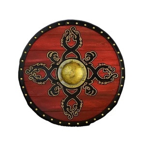 Escudo Vikingo de Acero al Carbono Rojo de la Marca Ahmad Fabric, Diseño Negro con Puntas Centrales de Acero, Personalizable ODM/OBM/OEM - Product Image 1