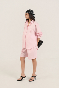 Women's <b>2</b>-<b>Piece</b> Shorts <b>Set</b> - 100% Cotton Poplin, Enzyme Prewashed, Breathable, Knee-Length Bermuda, Casual Full Sleeve Top - Product Image 4
