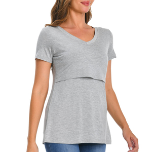 Vêtements d'allaitement tendance pour femmes, hauts d'allaitement de haute qualité, chemises de maternité à manches courtes pour l'automne et l'été, haut post-partum - Product Image 5