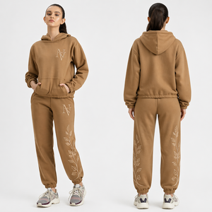 Custom Women Solid Color Hoodie and Jogger <b>Set</b> Premium Casual Two Piece Supplier Manufacturer Women's Hoodies <b>Sets</b> - Product Image 1