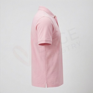 Polo piqué rose à manches courtes pour homme avec poche, coupe décontractée, design tricoté uni, coton anti-rétrécissement - Product Image 3
