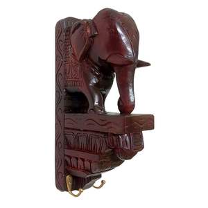 Premium Quality Classic Handcrafted Brown Mango Wood Elephant <b>Key</b> Holder with 2 <b>Hooks</b> Wooden <b>Wall</b> Hanger <b>for</b> Home Office - Product Image 1