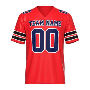 Top Trendy American Football Jersey Men's V-Neck Short Sleeve Red Team Name Custom Sublimated Print Moisture Wicking Polyester - Product Image 1