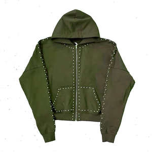 Blouson zippé de luxe pour homme, couleur unie, brodé de strass, effet délavé à l'acide, idéal pour l'hiver, vente en gros - Product Image 3