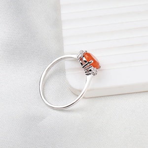 Bague en argent sterling 925 massif avec accent ovale en cornaline naturelle et zircone cubique, bijoux fins, Memoria Jewels - Product Image 4