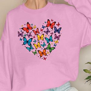 Sudaderas con estampado de mariposas coloridas en forma de corazón para mujer Tela de punto informal - Product Image 3