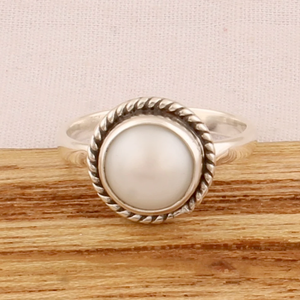 Pearl <b>Ring</b> <b>925</b> Sterling <b>Silver</b> Handmade Band Bezel Setting <b>Ring</b> For Her - Product Image 4