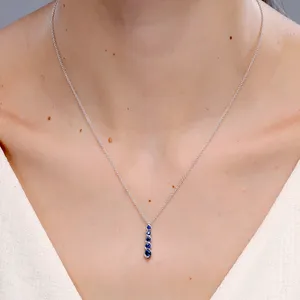 จี้เพชรพลอยไพลินสีน้ำเงินทรงกลมธรรมชาติ 5 เม็ด ทองคำแท้ 14K รุ่นใหม่ล่าสุดปี 2026 เครื่องประดับสุดคลาสสิกสำหรับผู้หญิง - Product Image 3