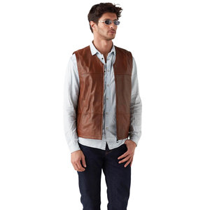 Fashion Men Customized Color Custom Stand Collar Sleeveless Slim Fitness Leather <b>Vest</b> with Front Logo Waterproof - Product Image 3