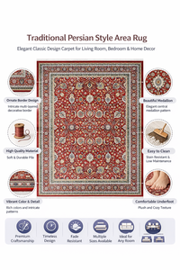 Alfombra de Lujo de Seda Roja de Estilo Persa Tradicional, Hecha a Máquina, con Diseño Floral Oriental para Sala de Estar, Pelo Medio, Diseño Clásico - Product Image 6