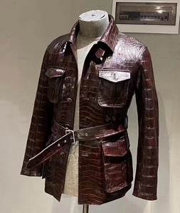 Custom <b>Men's</b> Luxury Embossed Leather <b>Jacket</b> Coat Genuine Cowhide Safari <b>Field</b> Coat Outerwear <b>for</b> Winter - Product Image 2
