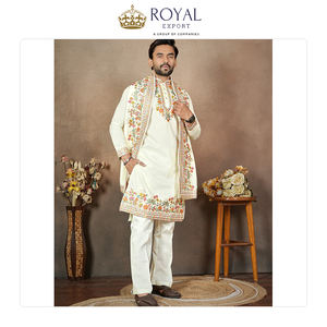 Kurta de Seda Clásica Real con Bordado de Lentejuelas para Hombre y Pijama de Algodón, Ideal para Bodas y Fiestas, Venta al Por Mayor - Product Image 6