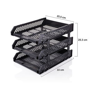 3 Tier Foldable Adjustable Modern <b>Simple</b> DIY Assembly Black Water Resistant Document Tray ABS Plastic Tabletop <b>Desk</b> Office - Product Image 5