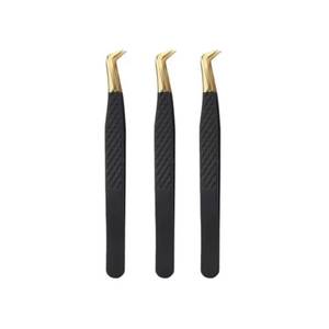 Precision Gold-Plated <b>Eyelash</b> Tweezers with Black Textured Handle Smooth Tip for Accurate <b>Application</b> - Product Image 3