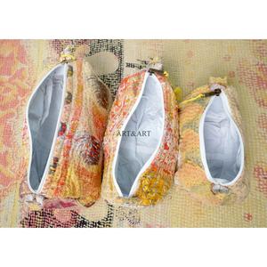 Indian kantha hand block print cotton cosmetic bag Makeup pouch set of three Accessory case Women's travel bag Handmade Kantha - Product Image 4