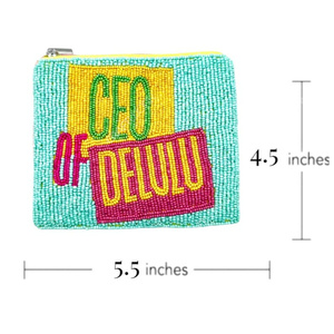 Handcrafted Beaded Typography <b>Zip</b> <b>Pouch</b> Bag Women Designer Color Block Text Embroidery Coin Purse Gift OEM Supplier - Product Image 2