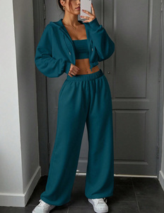 Survêtement Premium pour Femme avec Sweat à Capuche Court à Taille Élastique et Pantalon Ample à Jambes Larges, Manches Longues, Épaules Tombantes, Tissu Épais, DTF - Product Image 5
