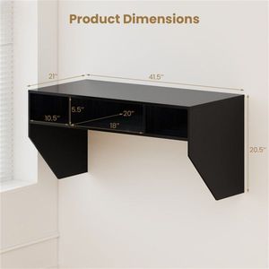 Black Floating Computer Desk with <b>3</b> <b>Cube</b> <b>Storage</b> Sturdy Wooden Wall Mounted Workstation for Home Office - Product Image 4