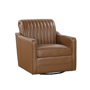 Lussuosa Poltrona Girevole Marrone in Ecopelle Traspirante con Schienale Trapuntato a Canali per Arredamento Soggiorno - Product Image 3