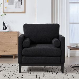 Poltrona singola moderna in stile farmhouse da 35,4 pollici di larghezza, con gambe nere e base in legno, ideale per la lettura nel soggiorno - Product Image 2