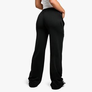 Pantalon de survêtement OEM Sportswear à double taille, taille américaine, coupe large plissée, noir, pour femme, en polyester, style jogger - Product Image 3