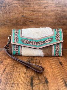 กระเป๋าคลัทช์หนังสไตล์ตะวันตกอเนกประสงค์สำหรับผู้หญิงมีสไตล์กระเป๋าสตางค์หนังวัวสุดหรูพร้อมกระเป๋าคลัทช์ RFID การแกะสลักที่ทันสมัย - Product Image 2