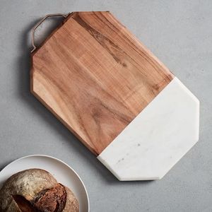 Planche à découper rectangulaire en marbre et bois massif pour usage professionnel en cuisine, découpe de viande, de pain et service décoratif - Product Image 4