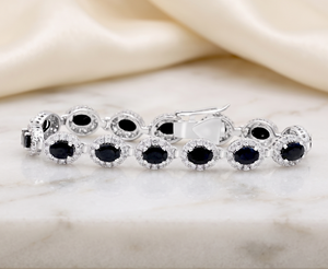 Memoria Jewels Oval Shaped Blue Sapphire Cubic Zircon Gemstone 925 Sterling <b>Silver</b> Handmade Trendy IGI Certified <b>Bracelets</b> - Product Image 5