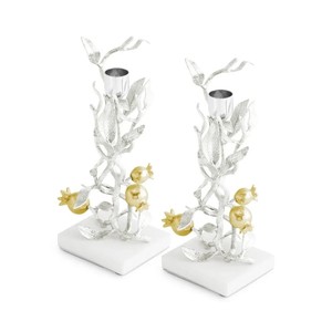 <b>Silver</b> Tree-Shaped <b>Candlestick</b> Holders with Gold Pomegranate Accents for Home Decoration - Product Image 1