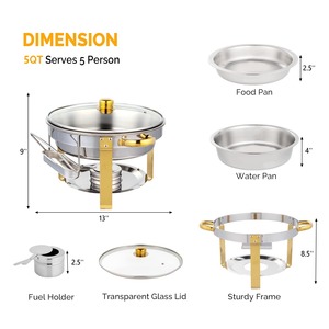 Luxury Stainless Steel Round Chafing Dish With Acrylic Lid Buffet <b>Food</b> <b>Warmer</b> Catering Serving For Middle East Wedding & Hotel - Product Image 3