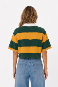 Women's Striped Cropped Polo women's shirt Short Sleeve Boxy Fit Stripe Oversized Streetwear Rugby Polo Vintage Inspired Fashion - Product Image 2