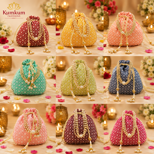 Sac à main indien fait main brodé Chikankari, unisexe, doublure en coton satiné, cadeau de mariage, faveurs de fête Diwali et Nouvel An, porte-monnaie - Product Image 1