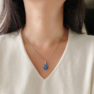 Natural Blue <b>Opal</b> Cabochon <b>Pendant</b> Handmade 925 Sterling Silver Gold Plated Engagement Charm for Women - Product Image 4