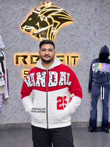 Sudadera con capucha extragrande con cremallera para hombre Rexfit, estampado de letras rojas y blancas, estilo urbano, de algodón, con pedrería - Product Image 1