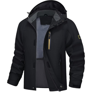 Veste de pluie unisexe grande taille à capuche coupe-vent résistante à l'eau respirante avec fermeture éclair intégrale pour l'extérieur, 5 poches, poignets ajustables - Product Image 1