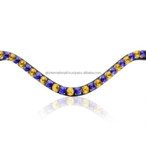 Rivoli coloré personnalisé cristaux ronds chaîne en métal méga bling vague profonde noir anglais cuir cheval front bande à bas prix - Product Image 3