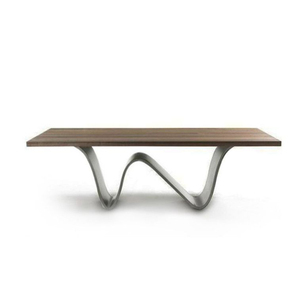 Table console en bois massif de qualité supérieure avec base en fer ondulé, meuble de luxe pour la maison et la cuisine, décoration intérieure. - Product Image 1