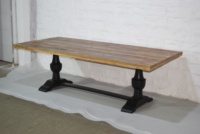 Table à manger rustique en bois de manguier massif, finition bicolore, style européen moderne, base pliable, écologique, pour la maison et l'hôtel
