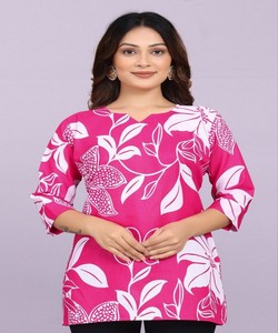 Haut en coton fantaisie à imprimé numérique, modèle 84945 rose - Product Image 1