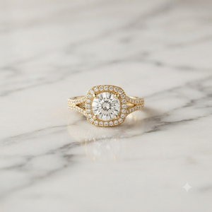 Bague de Fiançailles et de Mariage Solitaire en Moissanite Plaqué Or 14K, Sertie de Griffes avec Halo Caché, Design Classique et Tendance - Product Image 3