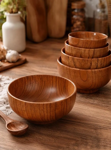 Juego de Tazones de Madera Pulida Hechos a Mano - Tazones Clásicos Ecológicos para Servir en Fiestas - Decoración Natural para la Cocina - Product Image 4