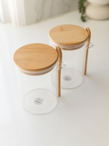 Pot en verre avec couvercle en bois, hermétique, compatible micro-ondes, écologique, réutilisable, pour rangement alimentaire, organisateur de garde-manger, bonbons - Product Image 6