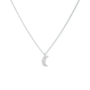 White Gold Crescent <b>Moon</b> Lab Grown Diamond Pendant <b>Necklace</b> - Product Image 3