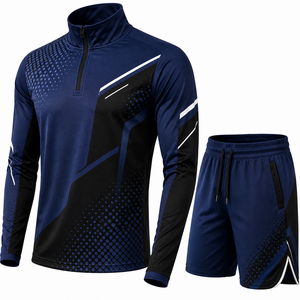 Men's Quarter-<b>Zip</b> Pullover Shorts Set Solid Knitted 100% Polyester Breathable Quick Dry Sporty 180g Spring Wear - Product Image 6