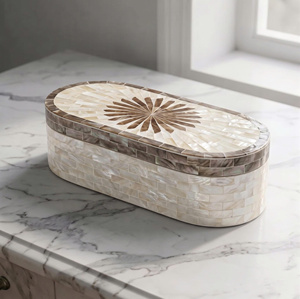 Boîte en bois de luxe en nacre à motif floral, forme ovale, pour le rangement du chocolat, produit artisanal de l'usine vietnamienne - Product Image 3