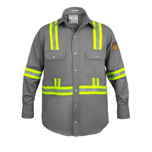 เสื้อเชิ้ต Hi VIS FR 100% C-7, เสื้อกันไฟเสื้อผ้านิรภัยป้องกันการมองเห็นได้สูงสีเทาขนาดเล็ก - Product Image 1
