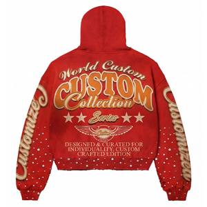 Custom Embroidered Hoodie Mens Massive 450gsm Red <b>Jumper</b> World Custom Collection Graphic Zip up Studded Boxy Fit <b>Pullover</b> Top - Product Image 2