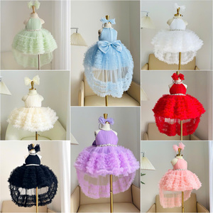 Robe de soirée en tulle perlée à col licou pour filles, modèle 2-en-1 avec traîne à volants détachable, jupe superposée élégante, vente en gros - Product Image 4