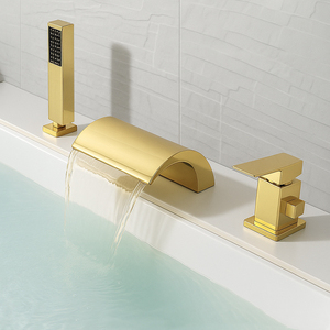 Rubinetto <span class=keywords><strong>per</strong></span> vasca a cascata moderno cromato nero opaco, montaggio su piano a 3 fori, con doccetta estraibile <span class=keywords><strong>per</strong></span> vasca e doccia - Product Image 5