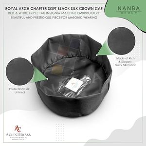 Gorra de la Corona del Arco Real, Negra, de Seda, Bordada a Máquina con Emblema Triple Tau, Regalo Masónico, Tallas S a XXL - Product Image 5